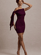 Ilythia | Plum Asymmetric Mini Dress With Tie Sleeve - thumbnail 4