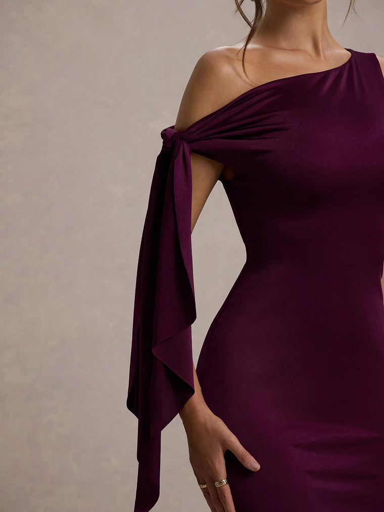 Ilythia | Plum Asymmetric Mini Dress With Tie Sleeve 6