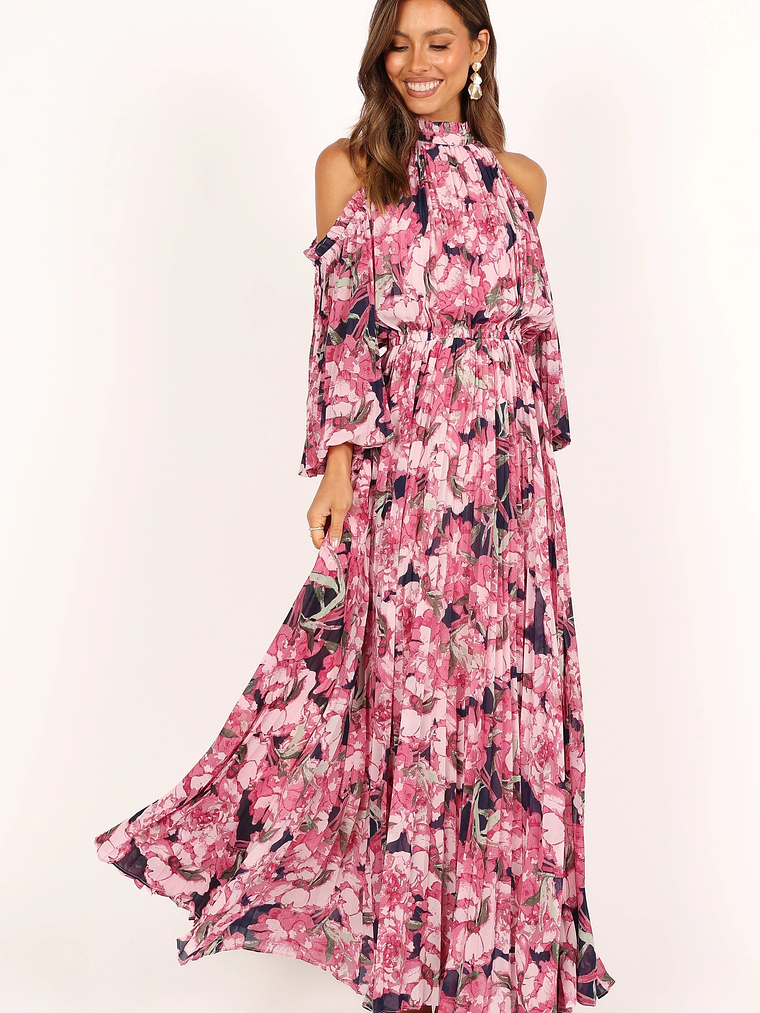 Hilary Pleated Maxi Dress - Pink Floral 13