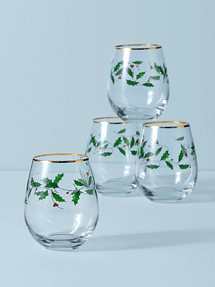 Holiday 4-Piece Stemless Wine Glasses