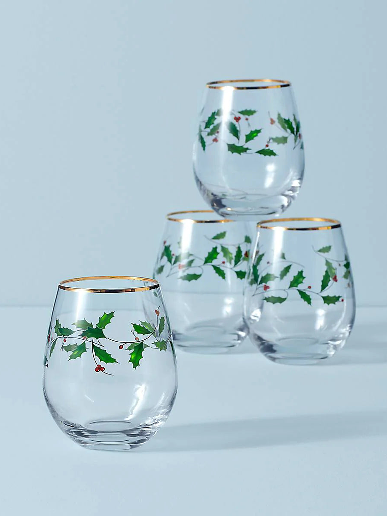 Holiday 4-Piece Stemless Wine Glasses 1