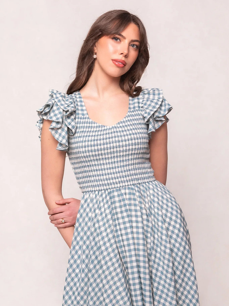 Hattie Dress in Dusty Teal Gingham 6