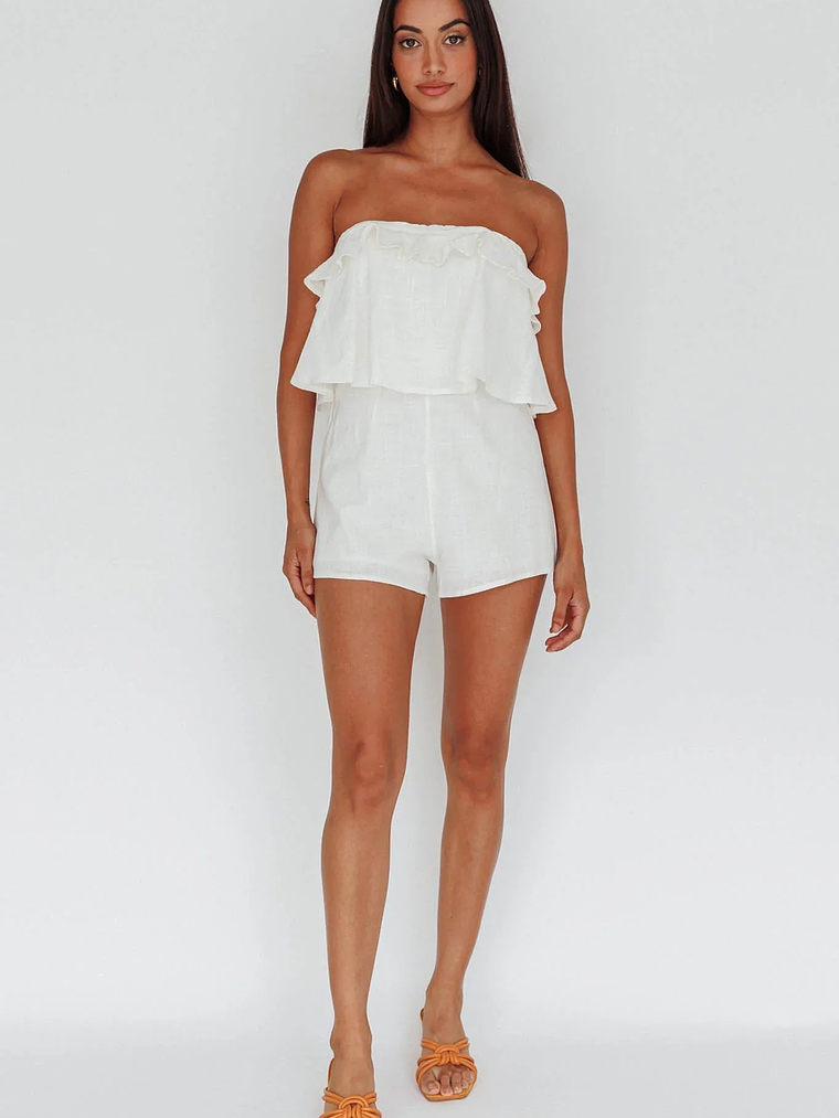Joey Strapless Tie-Back Romper White 4