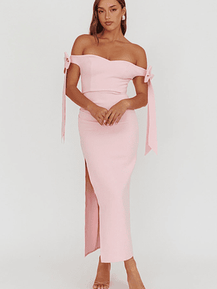 Have Faith Off-Shoulder Bow Sleeve Maxi Dress Baby Pink