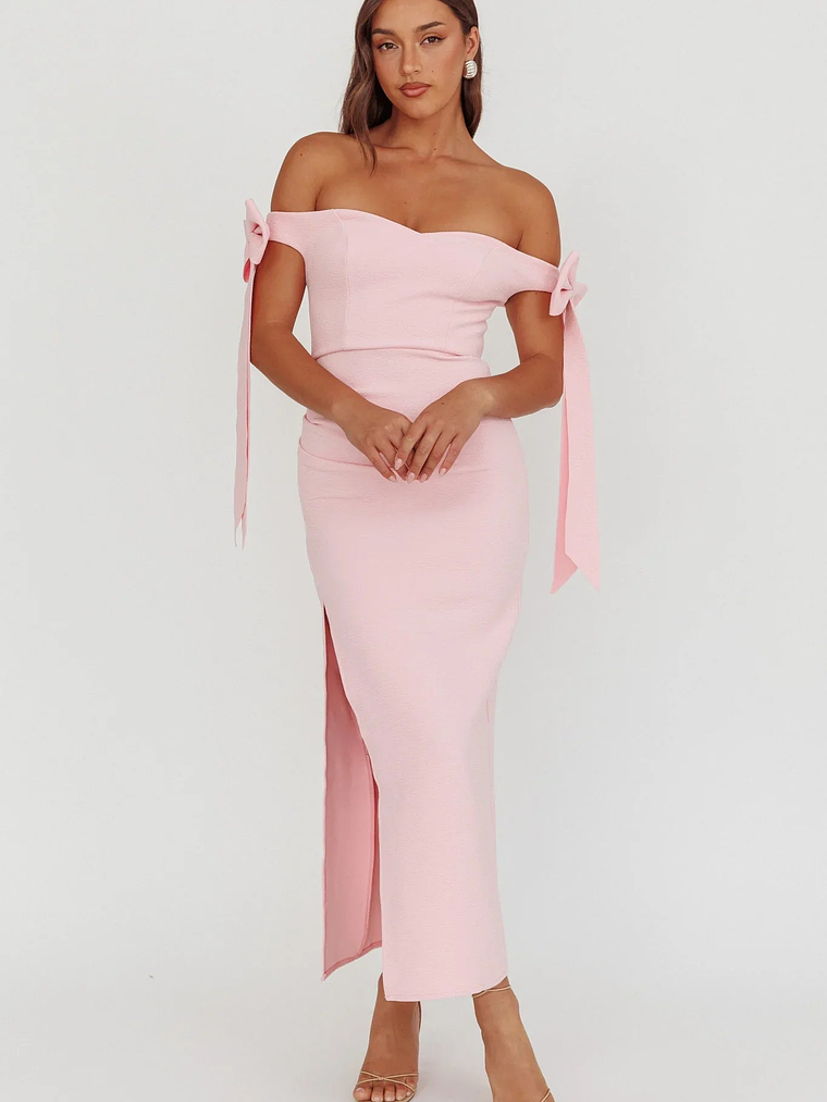 Have Faith Off-Shoulder Bow Sleeve Maxi Dress Baby Pink 1