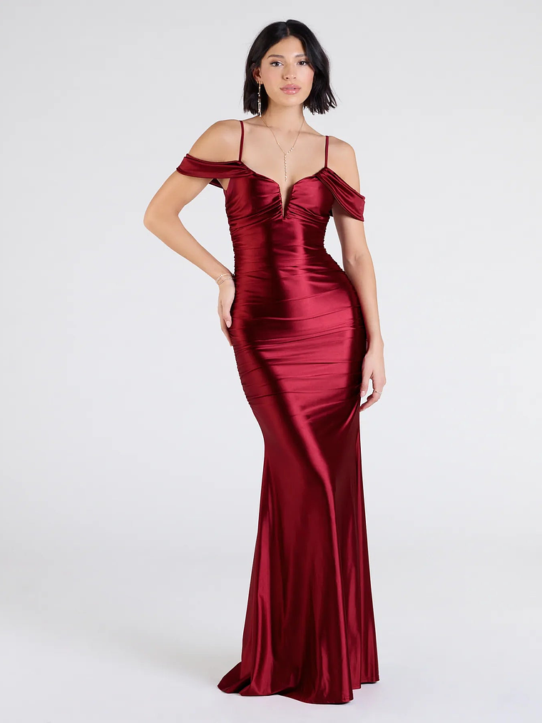 Jelene Cold-Shoulder Mermaid Satin Formal Dress 6