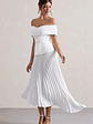 Hattie | White Bardot Tailored Midi Dress With Plisse Skirt - thumbnail 4