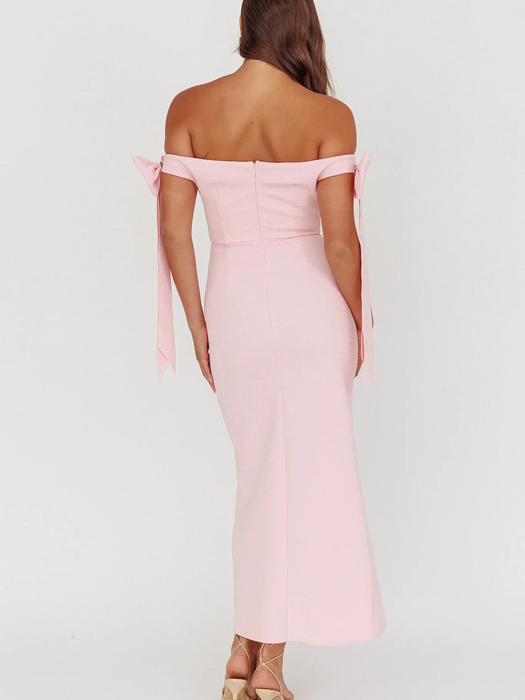 Have Faith Off-Shoulder Bow Sleeve Maxi Dress Baby Pink 2
