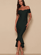 How Much I Care Dark Green Off-the-Shoulder Midi Dress - thumbnail 1