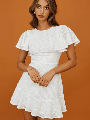 Isabelle Angel Sleeve Empire Dress White