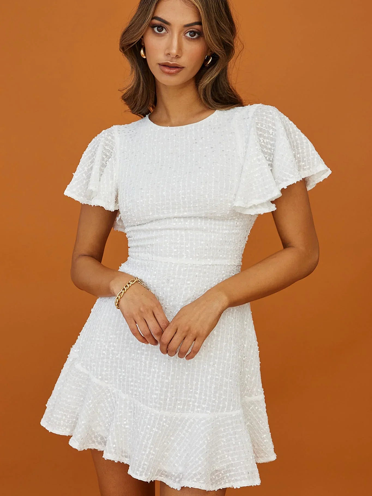 Isabelle Angel Sleeve Empire Dress White 1
