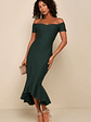 How Much I Care Dark Green Off-the-Shoulder Midi Dress - thumbnail 2