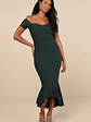 How Much I Care Dark Green Off-the-Shoulder Midi Dress - thumbnail 3