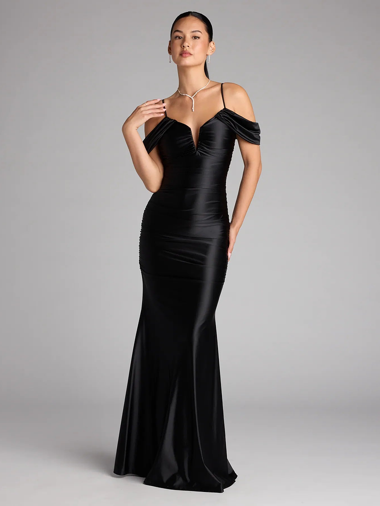 Jelene Cold-Shoulder Mermaid Satin Formal Dress 10