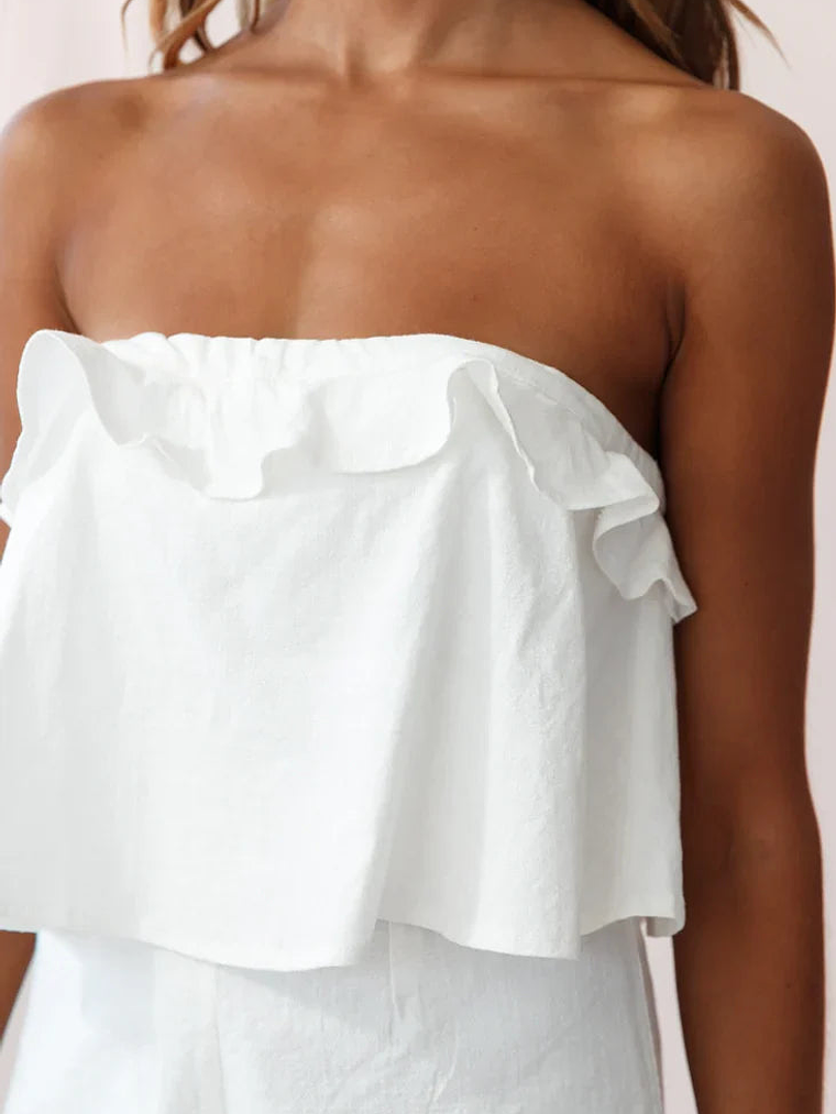 Joey Strapless Tie-Back Romper White 10