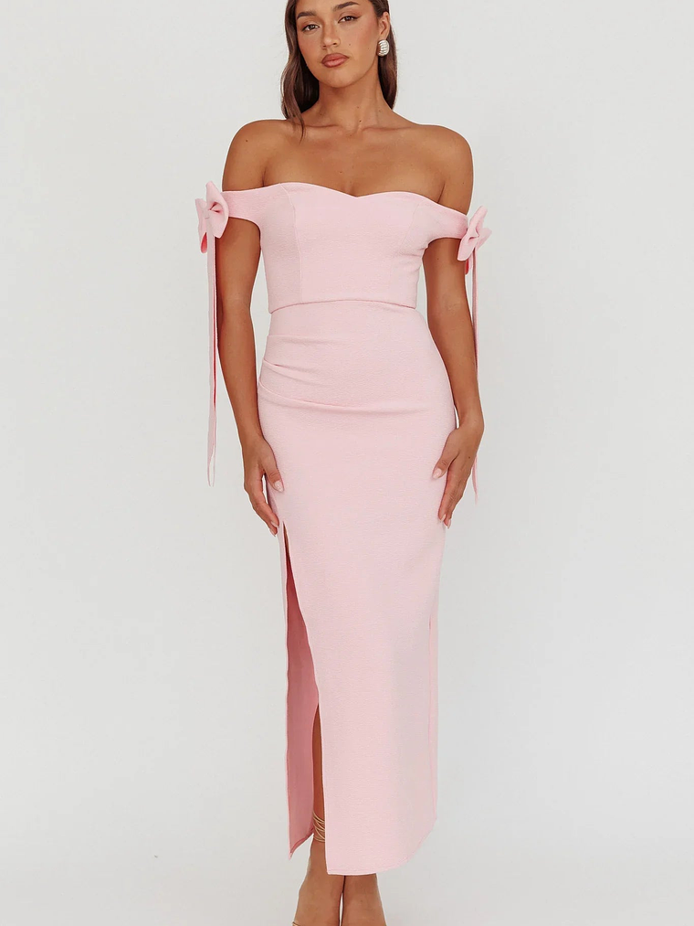Have Faith Off-Shoulder Bow Sleeve Maxi Dress Baby Pink 5
