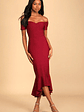 How Much I Care Wine Red Off-the-Shoulder Midi Dress - thumbnail 1