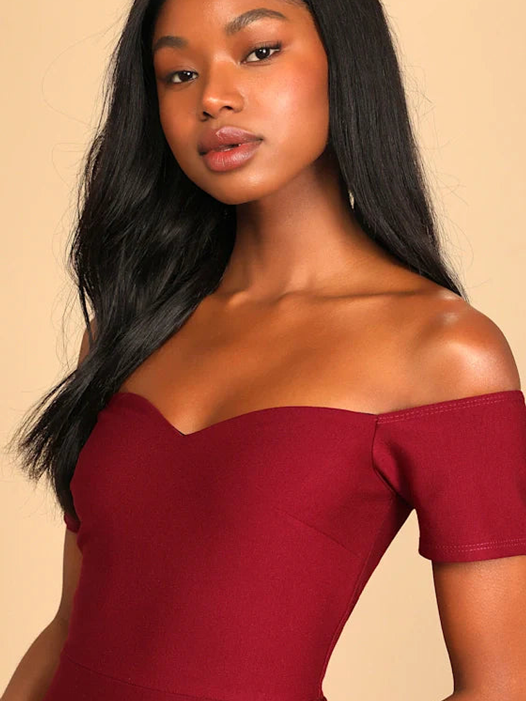 How Much I Care Wine Red Off-the-Shoulder Midi Dress 3