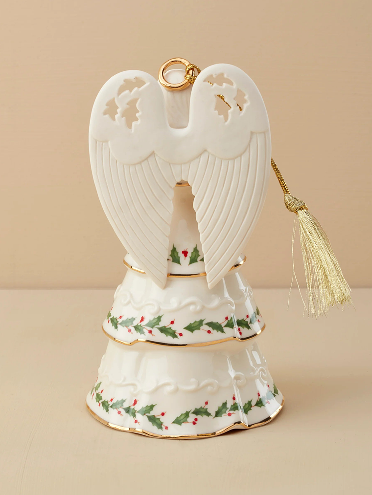 Holiday Angel Bell Holding Bouquet Ornament 2