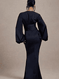 Helsinki | Navy Satin V-Neck Balloon Sleeve Maxi Dress - thumbnail 2