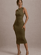 Jemma | Khaki Bodycon Ruched Midi Dress - thumbnail 3