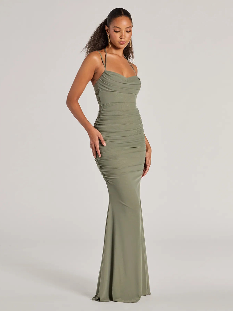 Jae Formal Mesh Ruched Mermaid Long Dress 9