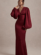 Helsinki | Berry Satin V-Neck Balloon Sleeve Maxi Dress - thumbnail 5