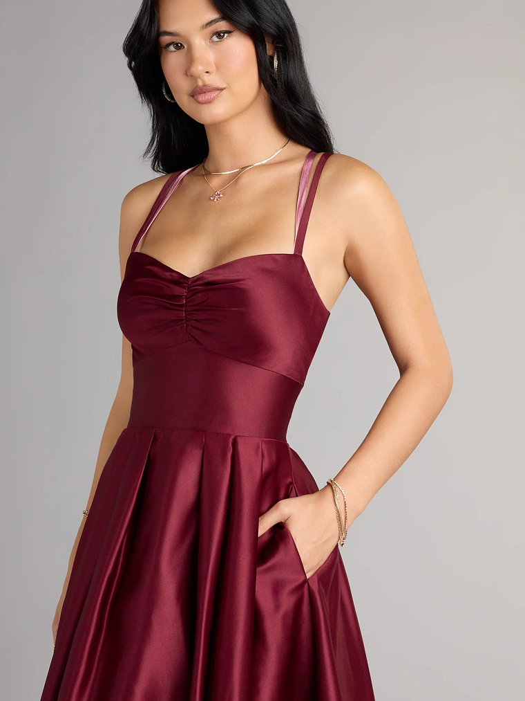Isabelle Satin Lace-Up Dress With Pockets 4