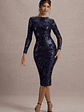 Ishana | Navy Sequin Long-Sleeve Midi Dress - thumbnail 1