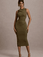 Jemma | Khaki Bodycon Ruched Midi Dress - thumbnail 5
