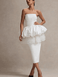 Jones | White Strapless Midi Dress With Tulle Peplum Waist - thumbnail 1