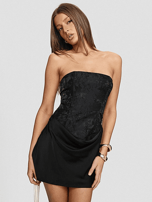 Jenevieve Strapless Drape Mini Dress Black
