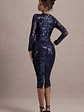 Ishana | Navy Sequin Long-Sleeve Midi Dress - thumbnail 2