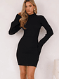 Isla Ribbed Long Sleeve Mini Dress Black - thumbnail 2