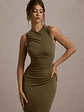 Jemma | Khaki Bodycon Ruched Midi Dress - thumbnail 6
