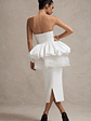 Jones | White Strapless Midi Dress With Tulle Peplum Waist - thumbnail 2