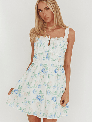 Jordanne Frill Trim Mini Dress Floral Blue