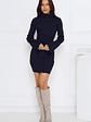Isla Ribbed Long Sleeve Mini Dress Navy - thumbnail 1