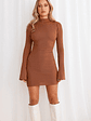 Isla Ribbed Long Sleeve Mini Dress Brown - thumbnail 3