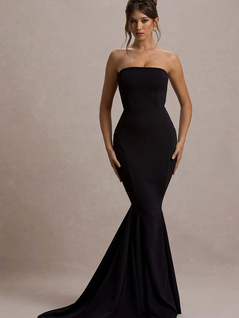 Impress Me | Black Strapless Bandeau Fishtail Maxi Dress 1