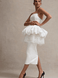 Jones | White Strapless Midi Dress With Tulle Peplum Waist - thumbnail 4