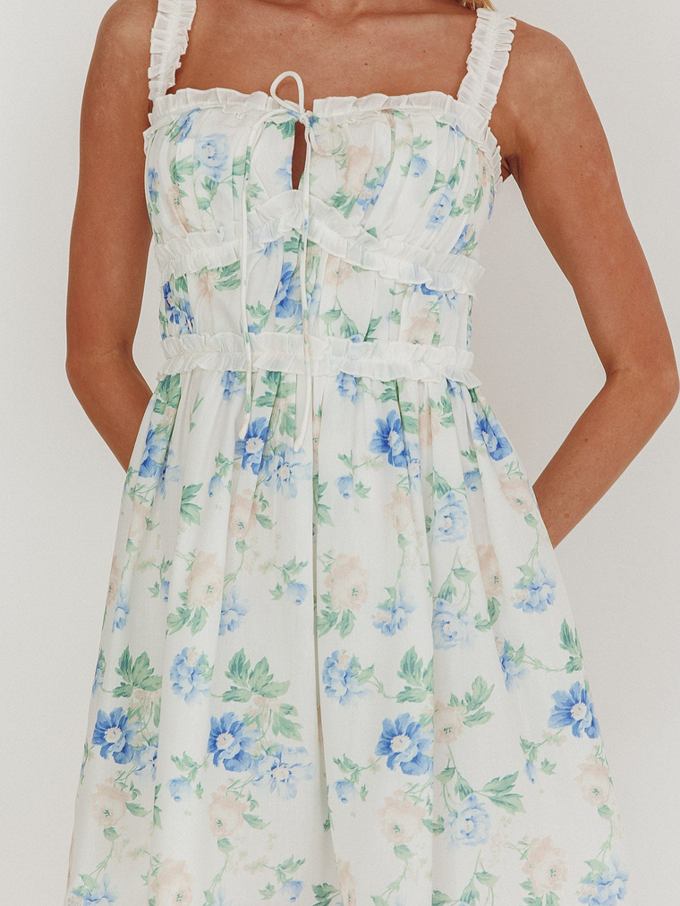 Jordanne Frill Trim Mini Dress Floral Blue 3
