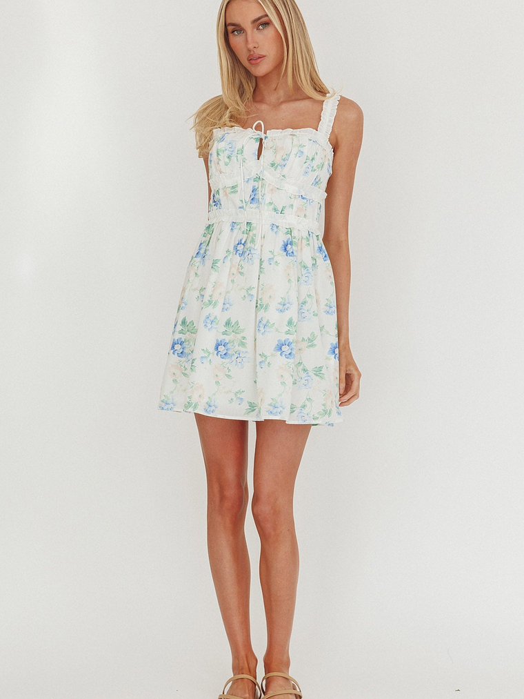 Jordanne Frill Trim Mini Dress Floral Blue 4