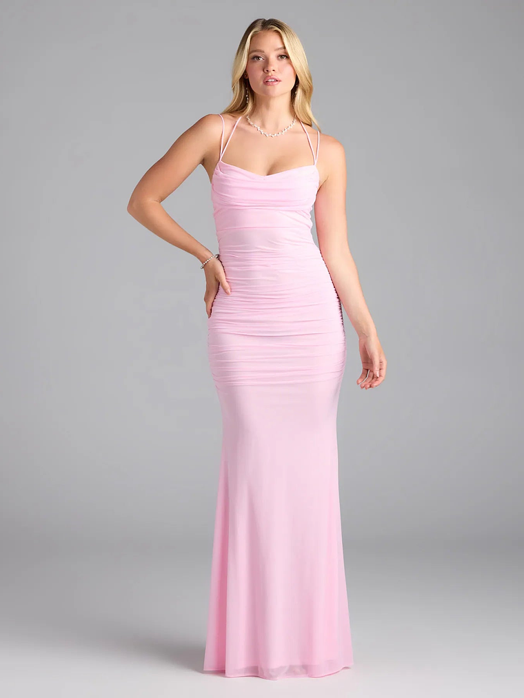 Jae Formal Mesh Ruched Mermaid Long Dress 18