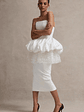 Jones | White Strapless Midi Dress With Tulle Peplum Waist - thumbnail 6