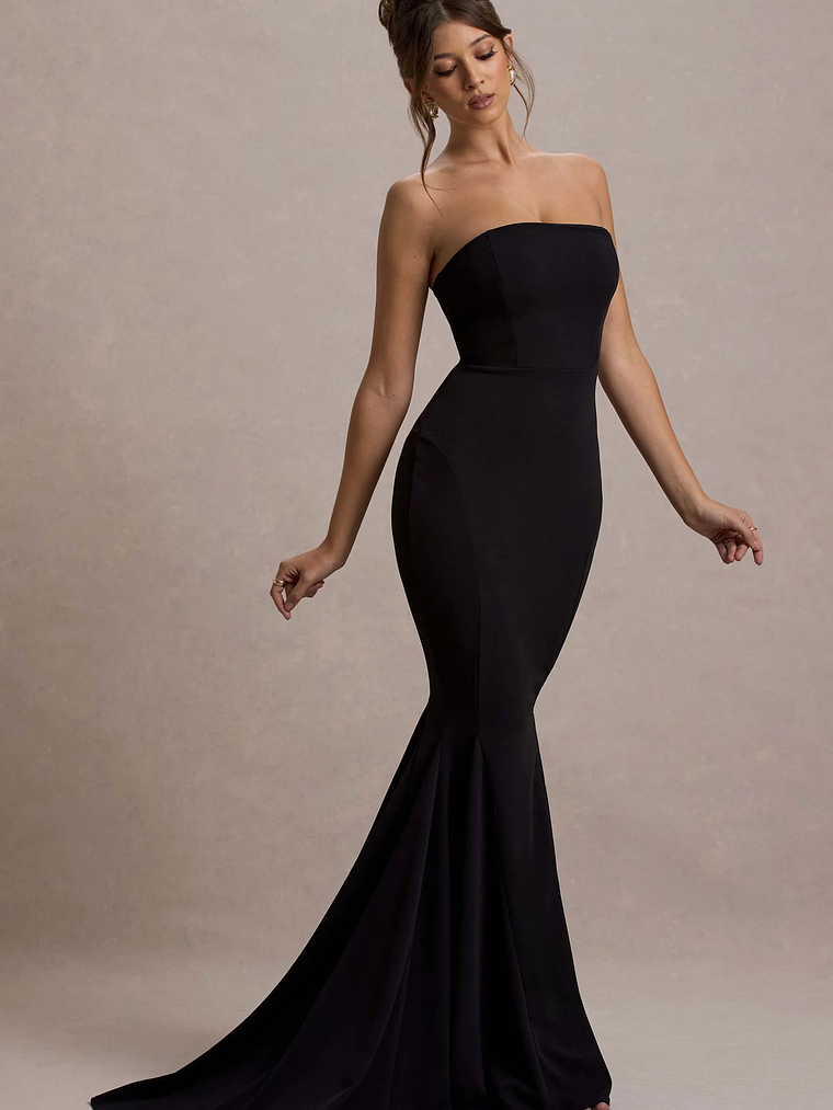 Impress Me | Black Strapless Bandeau Fishtail Maxi Dress 4