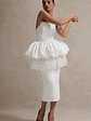 Jones | White Strapless Midi Dress With Tulle Peplum Waist - thumbnail 7