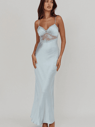 Her theory Lace Trim Maxi Dress Steel Blue