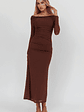 In Blooms Off Shoulder Mesh Maxi Dress Chocolate - thumbnail 4