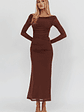 In Blooms Off Shoulder Mesh Maxi Dress Chocolate - thumbnail 5